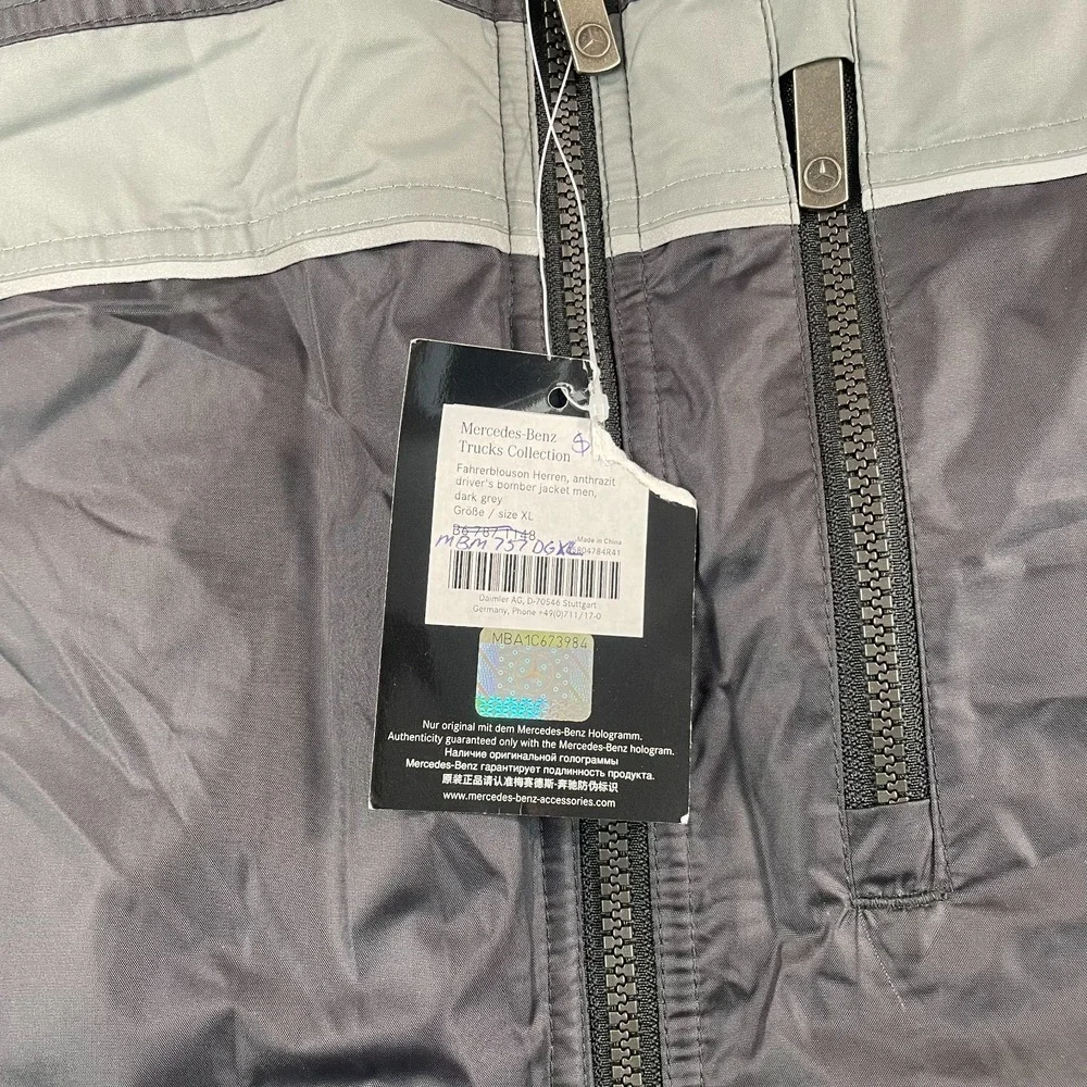 Mercedes Benz Drivers Bomber‎ Jacket Men XL Dark Grey Full Zip Logo NWT $395